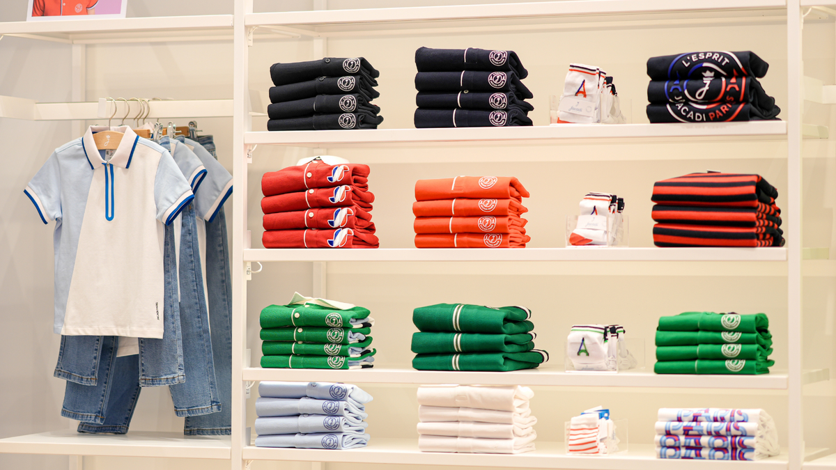 Jacadi Paris boutique interior showcasing luxury childrens clothing displays with elegant French design