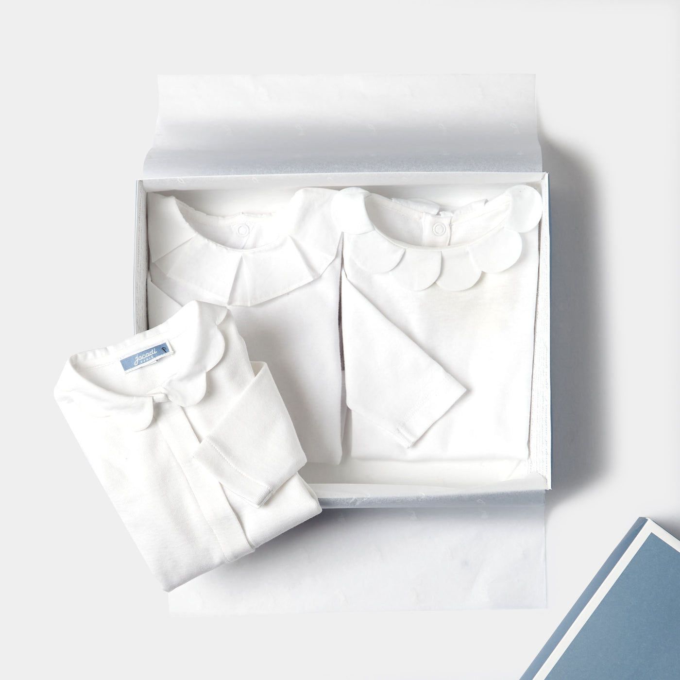 Baby girl bodysuit with scalloped collar