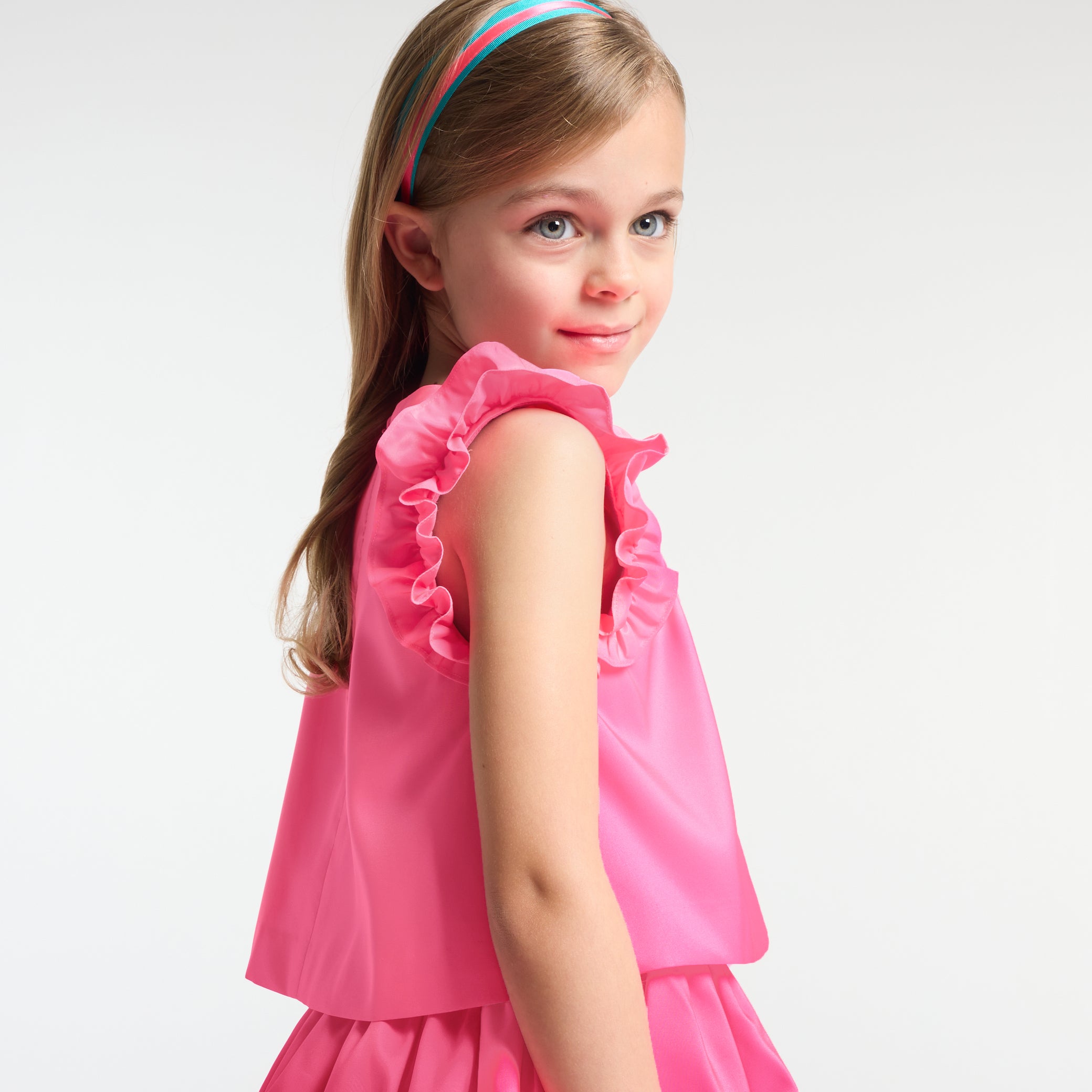 Girl taffeta top - rose fluo