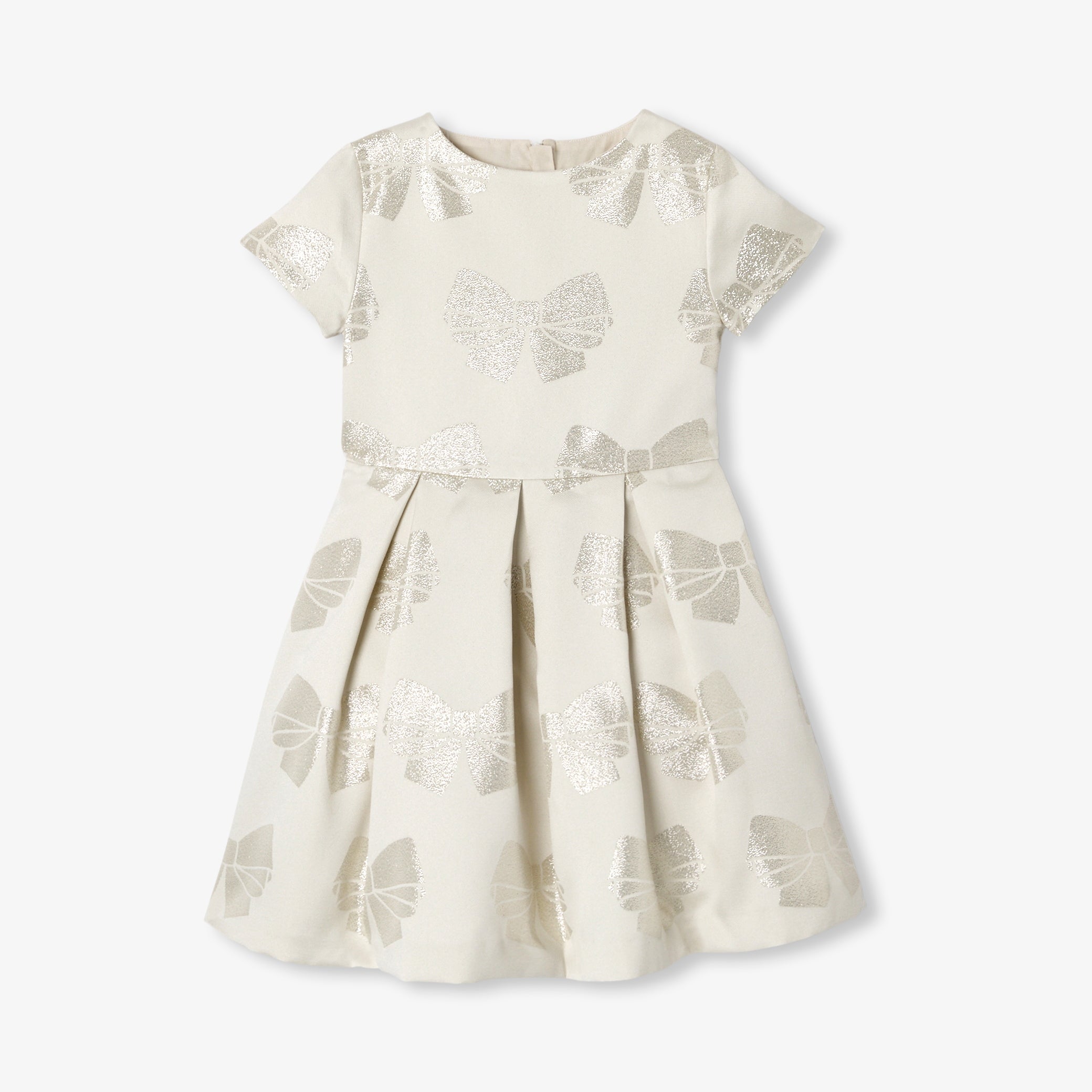Girl dress jacquard bow - ivoire
