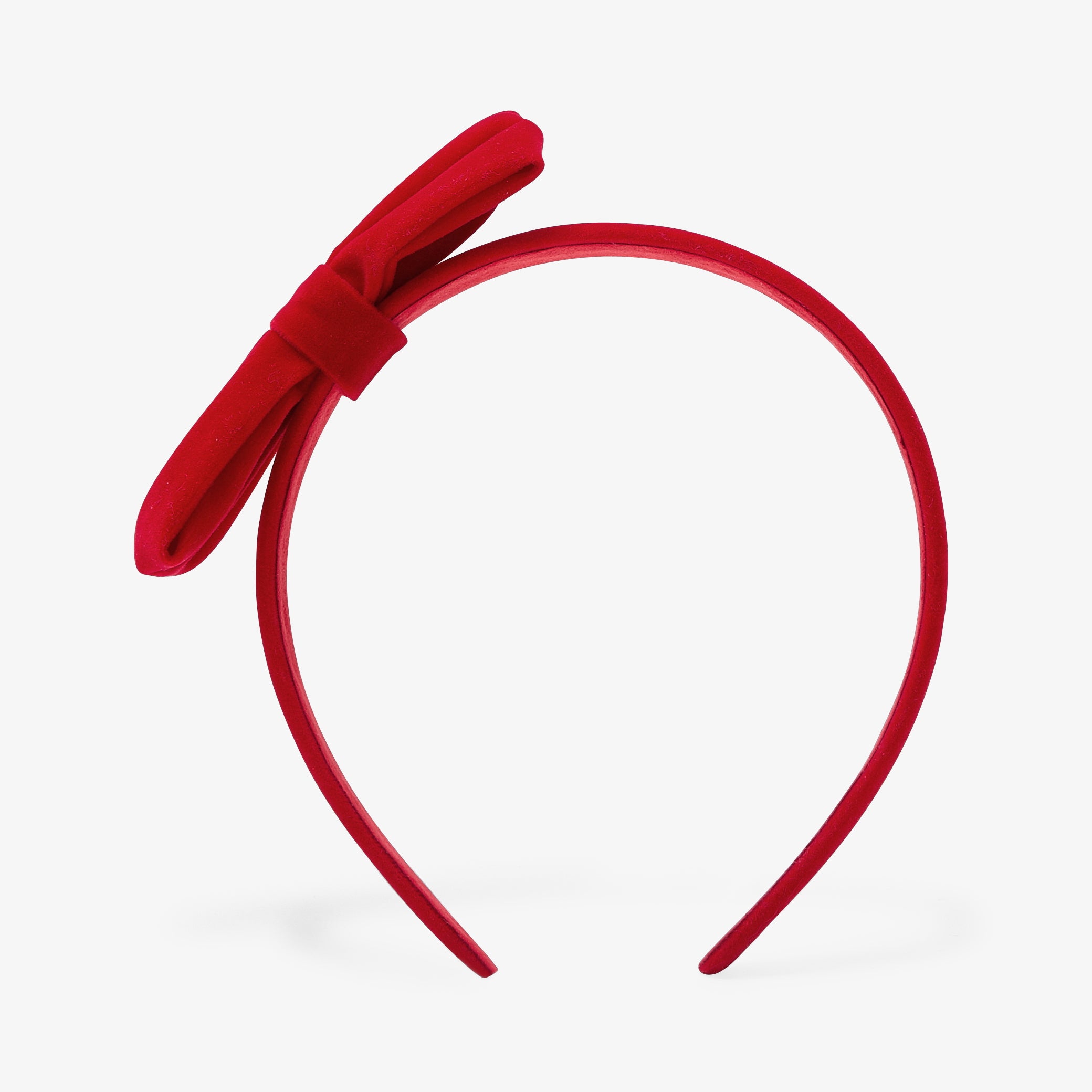 Girl velvet bow headband - coquelicot