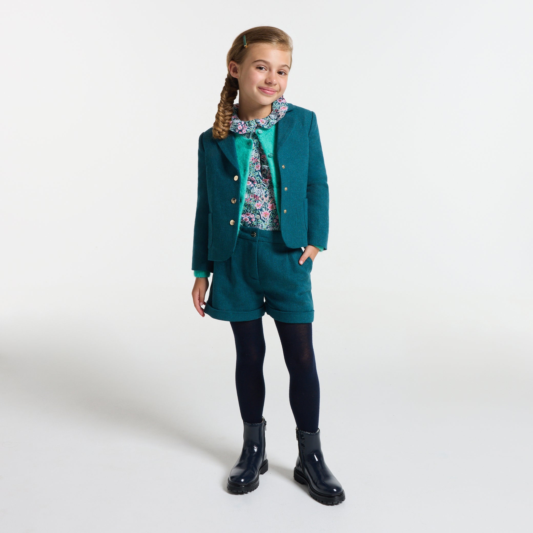 Girl herringbone shorts - vert cedre