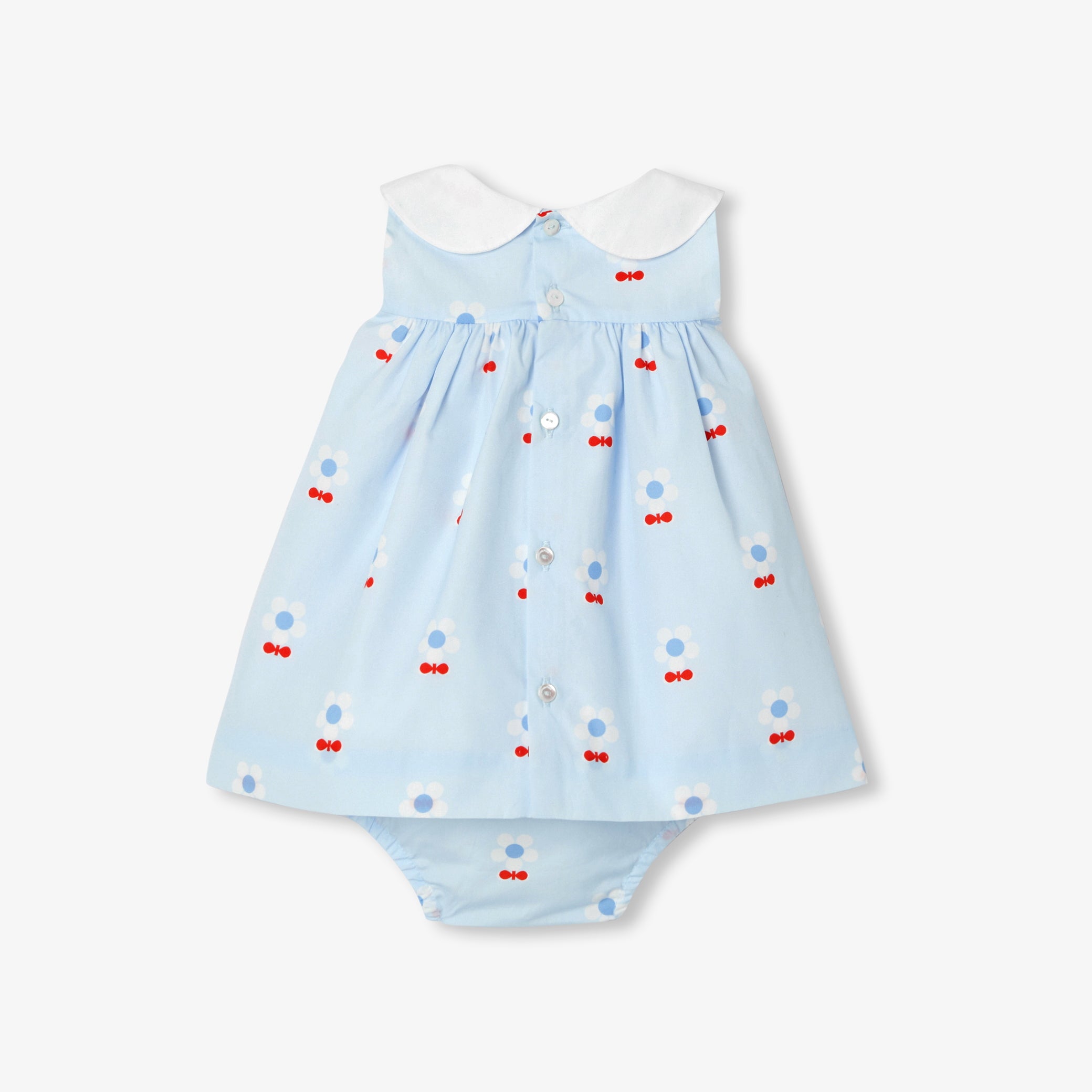 Floral poplin baby girl dress - bleu/multico