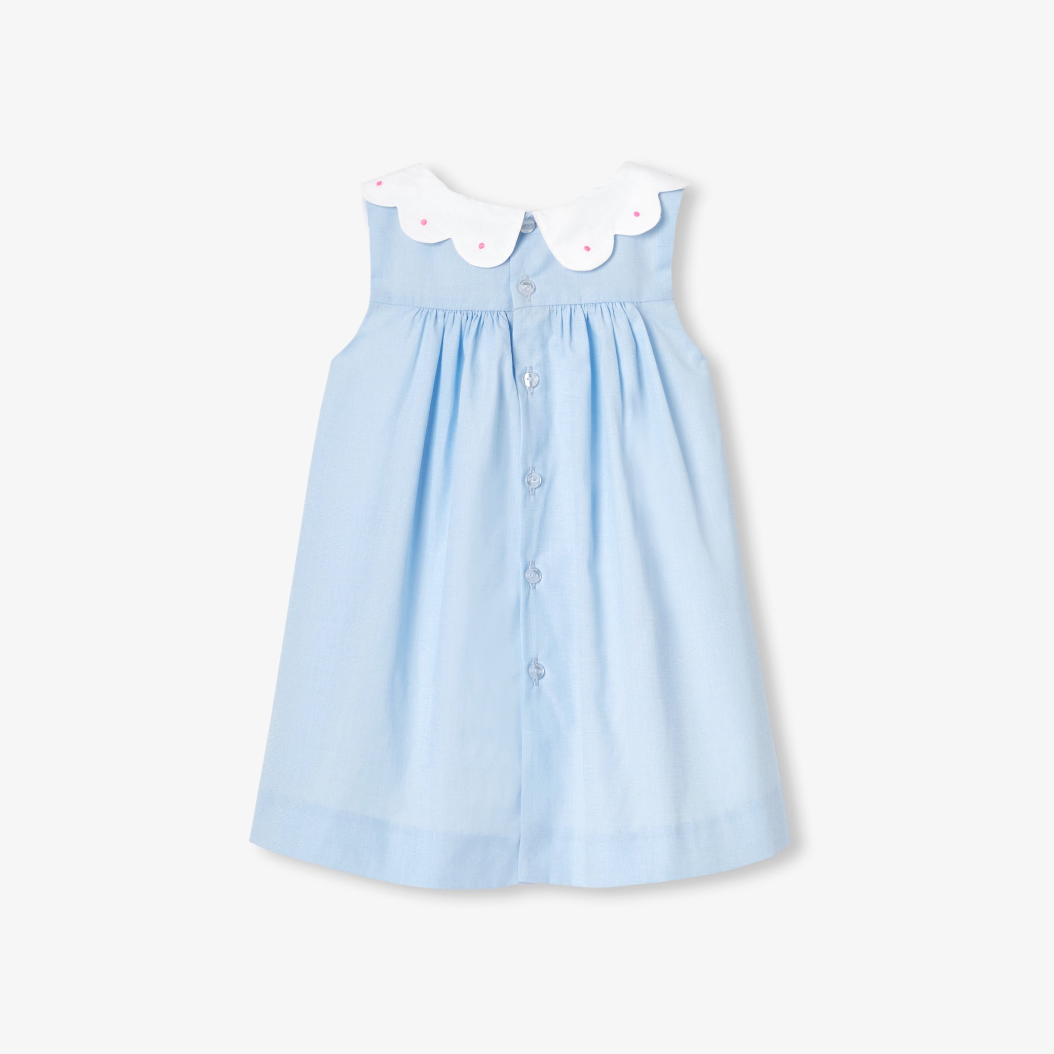 Baby girl cotton fil-à-fil dress - bleu/blanc