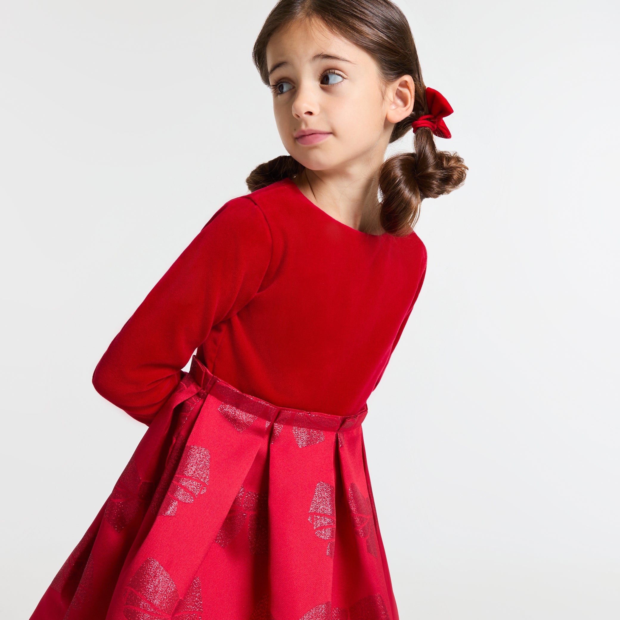 Girl bi-material dress - rouge jacadi