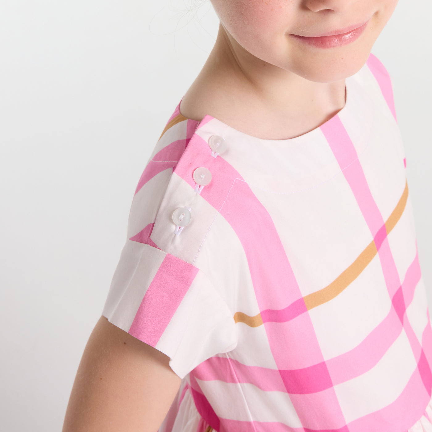 Girl plaid dress - blanc doux/multico