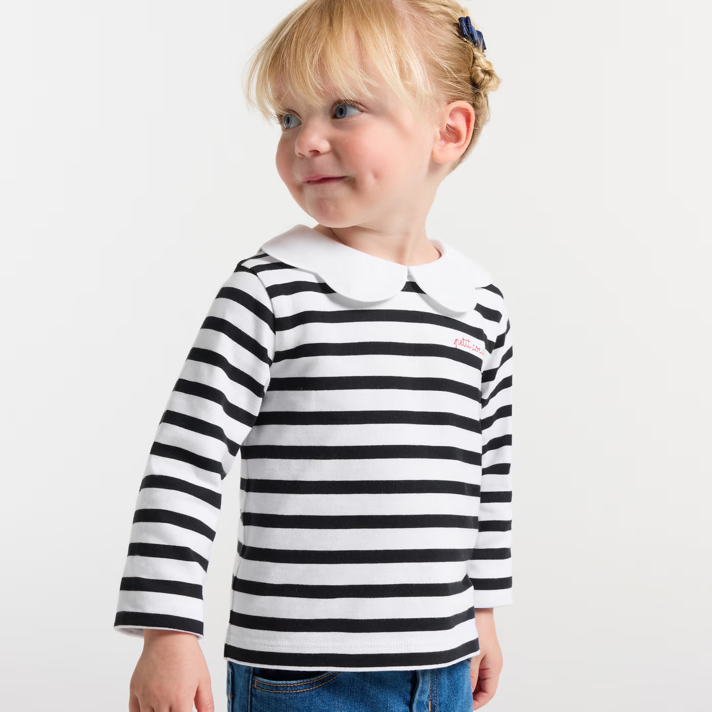 Baby girl Breton tee - blanc/marine