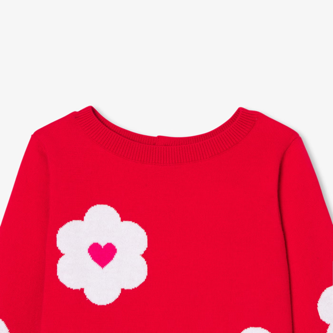 Baby girl cotton jacquard flower sweater - coquelicot