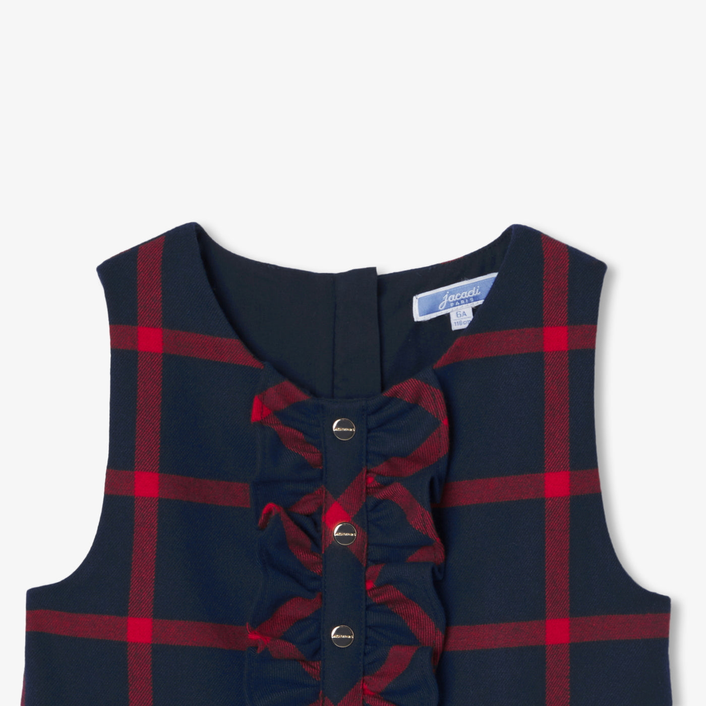 Girl pinafore dress in flannel - marine/rouge