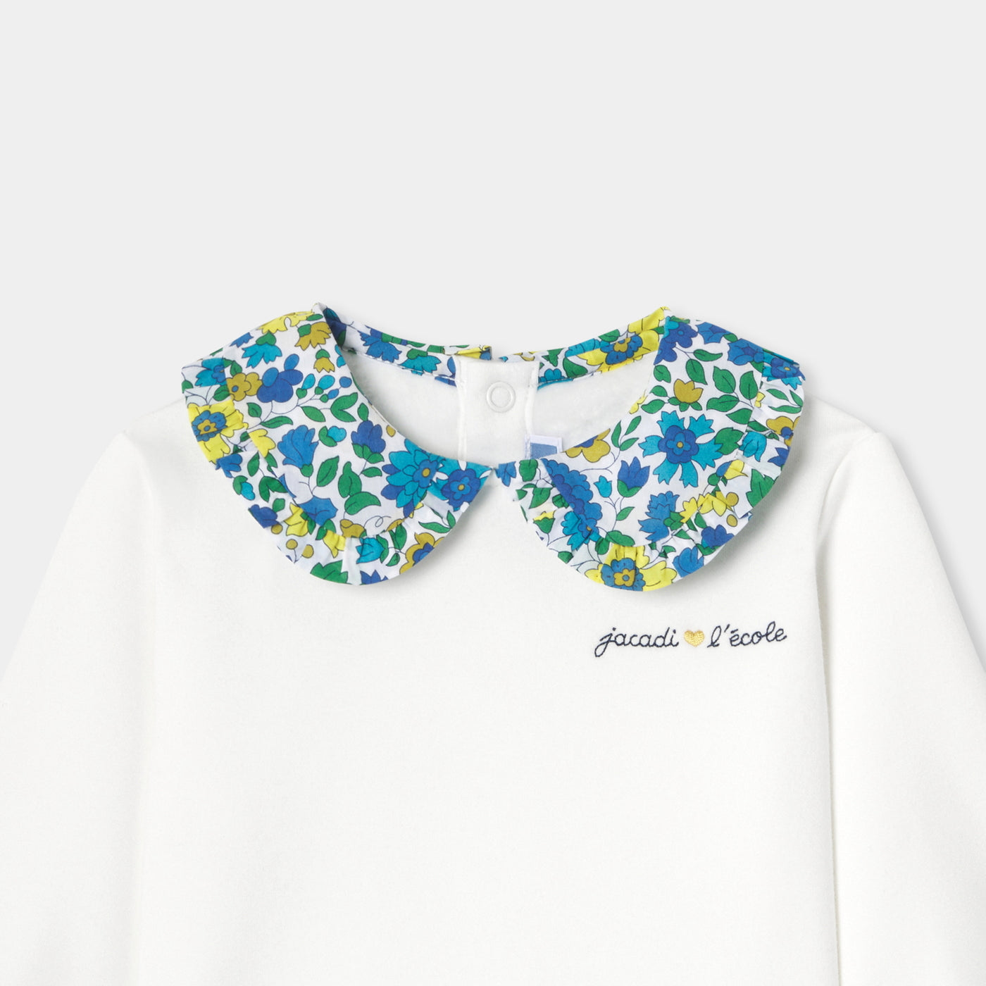 Baby girl sweater with Liberty fabric collar - blanc doux jacadi