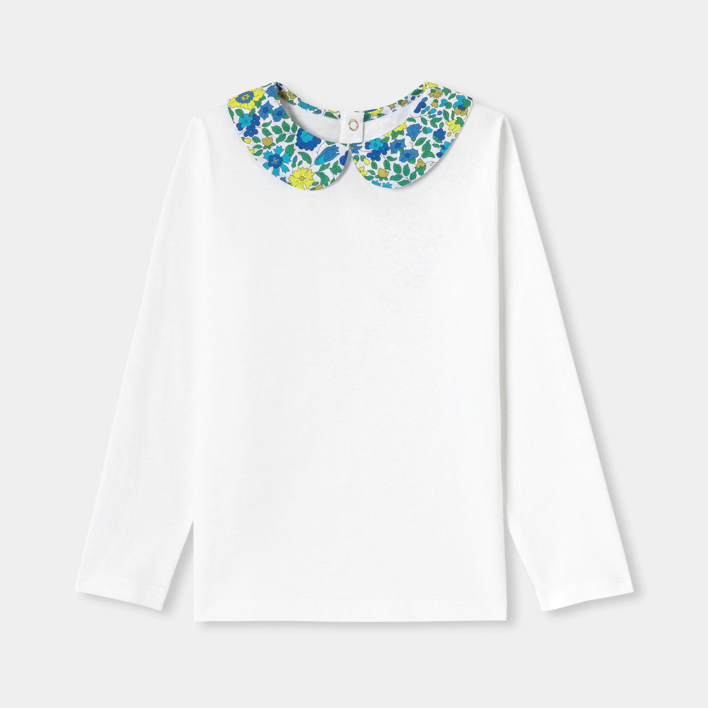 Girl T-shirt with Liberty fabric collar - blanc jacadi
