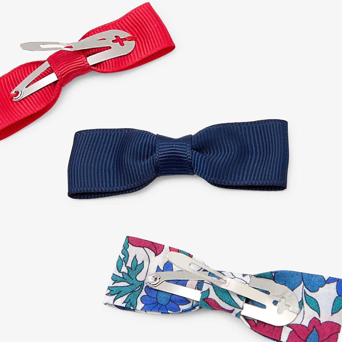 Trio of click-clack barrettes for girls - red/multicolor