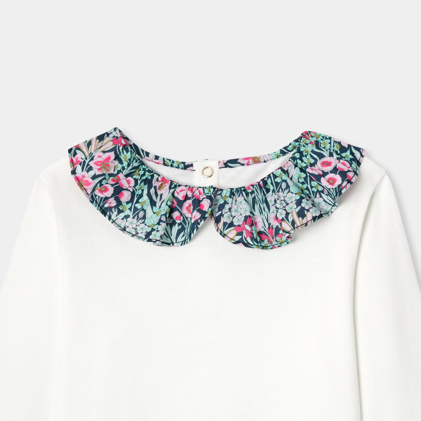 Girl T-shirt with Liberty fabric collar - blanc doux jacadi