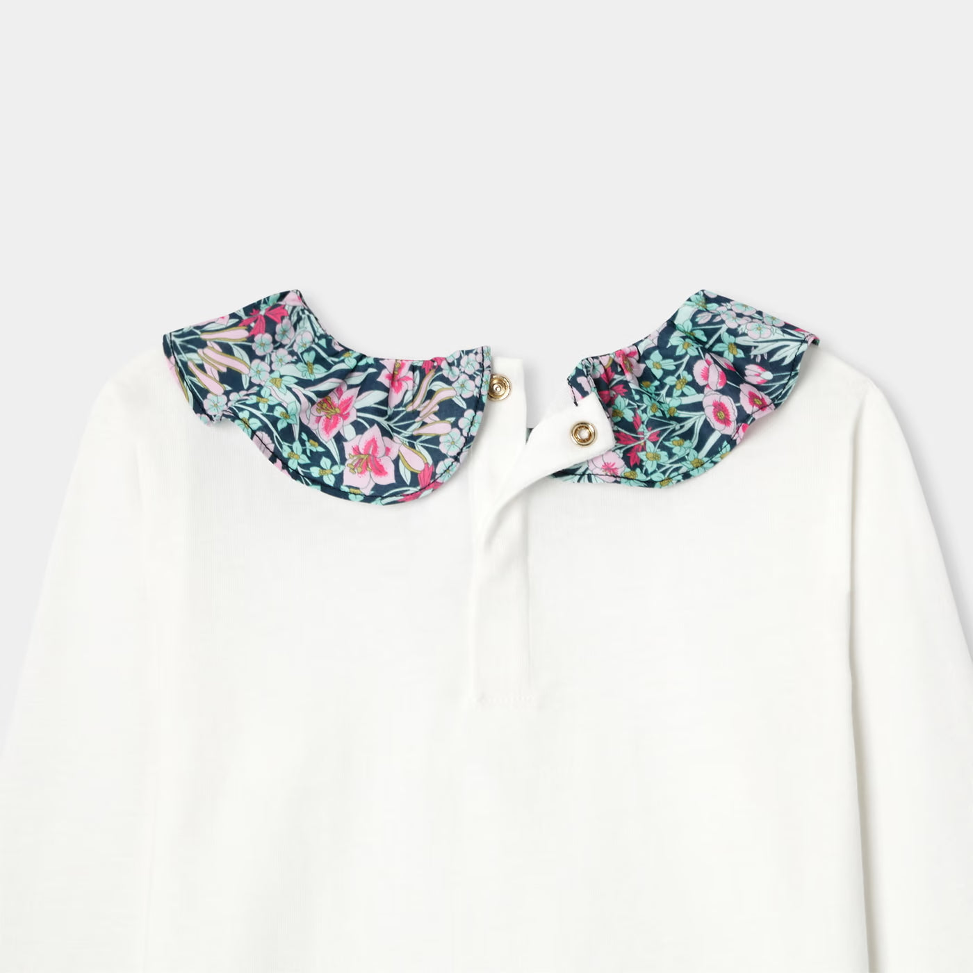 Girl T-shirt with Liberty fabric collar - blanc doux jacadi