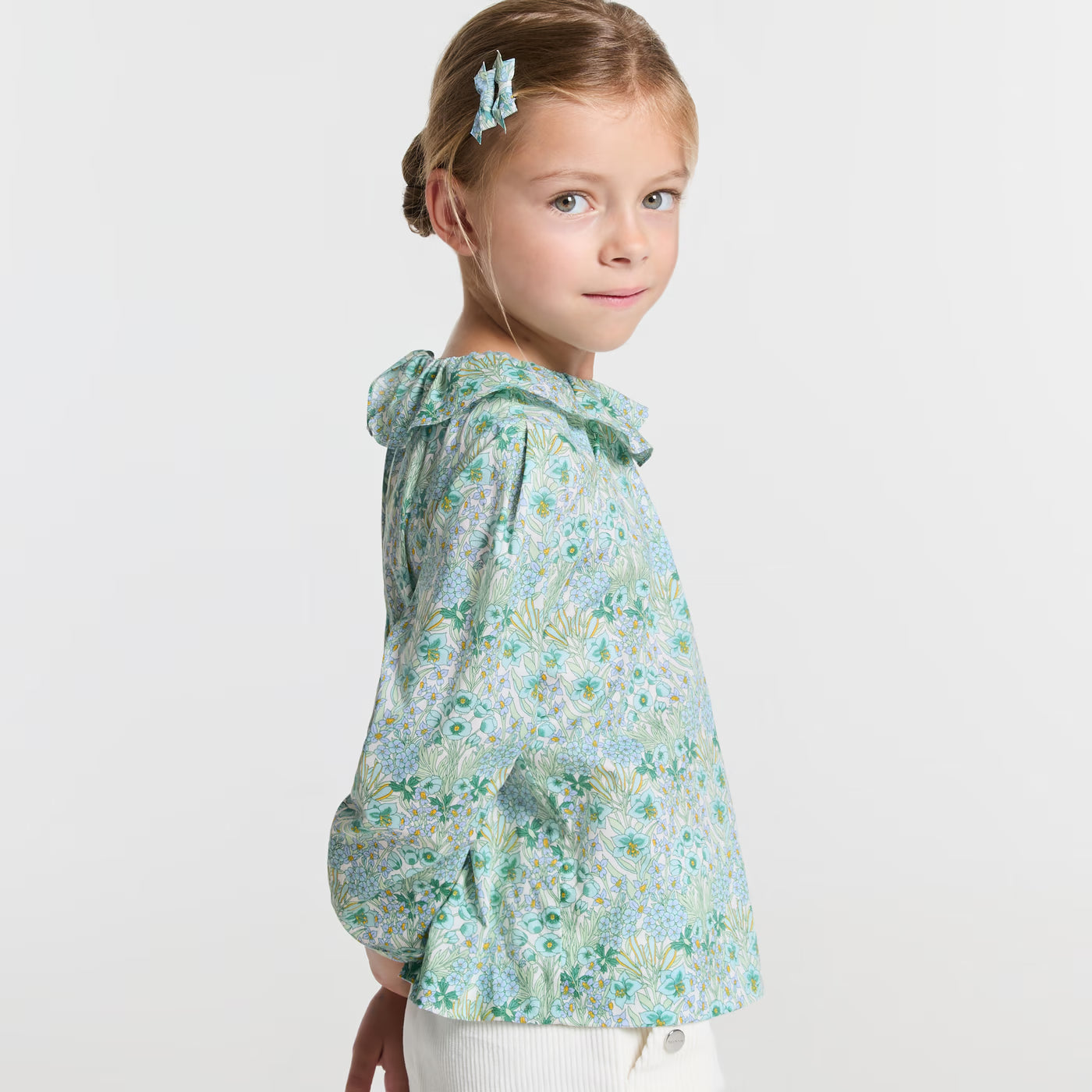 Girl blouse in Liberty fabric - blanc doux/multico