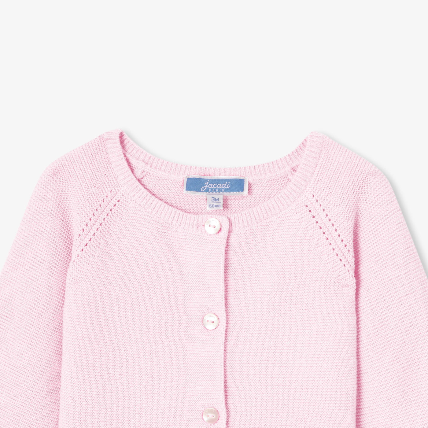 Baby girl cardigan in garter stitch cotton - rose pale jacadi
