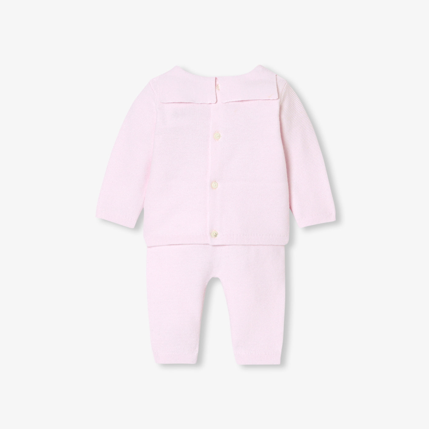 Baby girl set in garter stitch cotton - rose pale jacadi