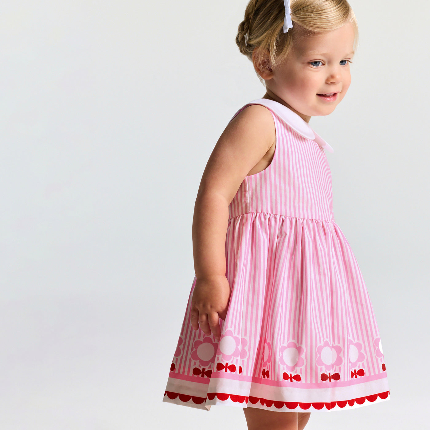 Baby girl sleeveless dress in poplin - rose/multico