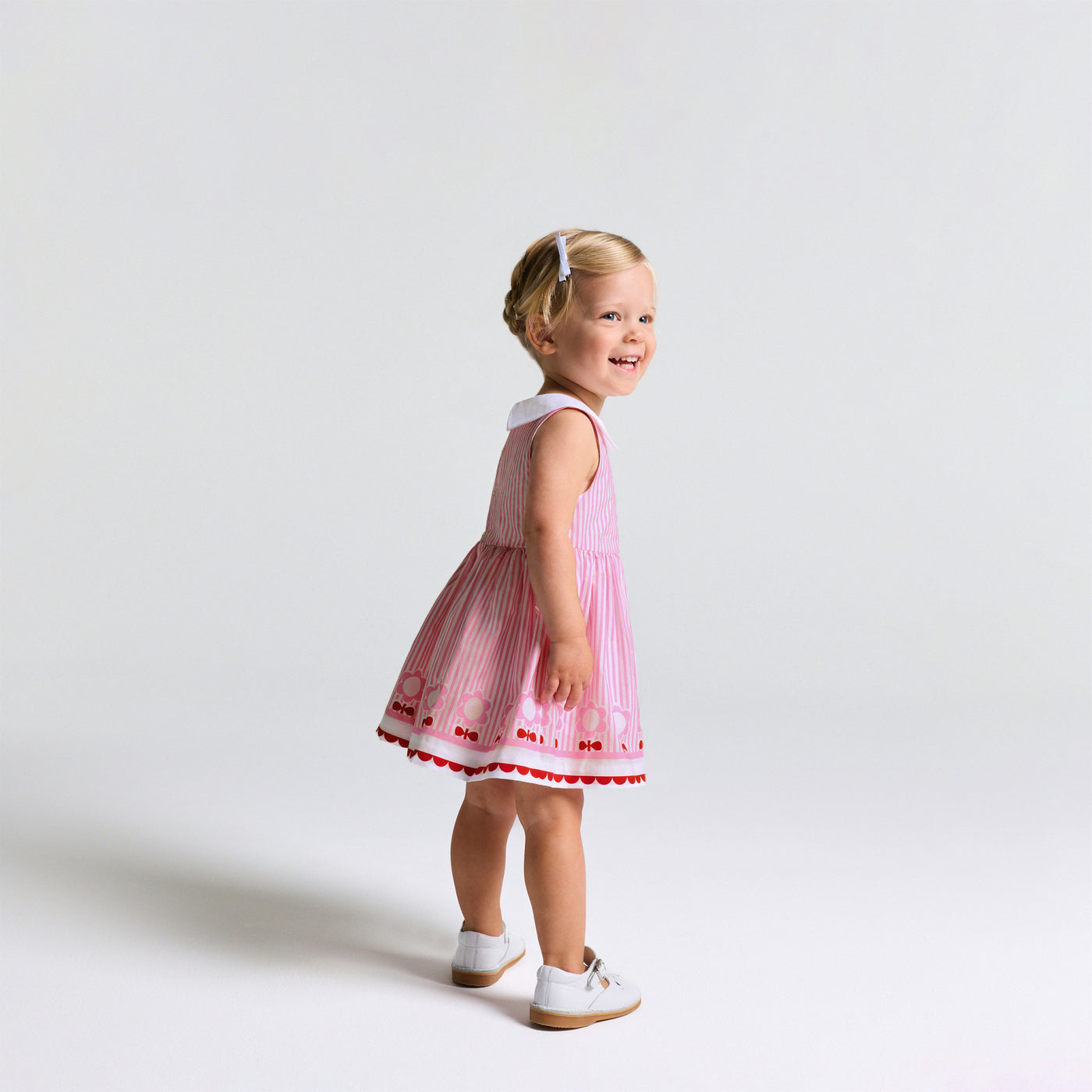 Baby girl sleeveless dress in poplin - rose/multico