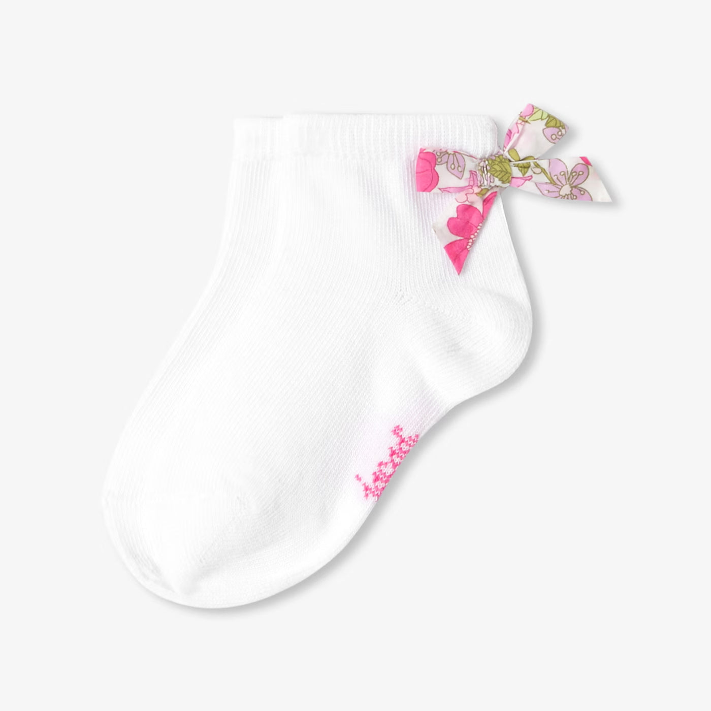 Baby girl socks with Liberty fabric bow - blanc/vert