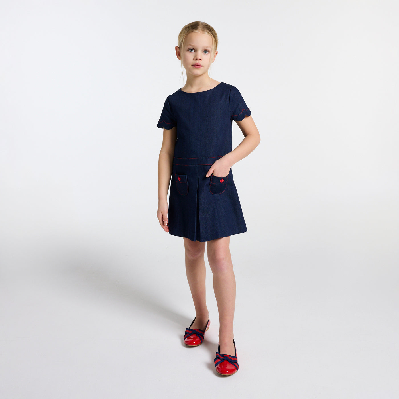 Girl raw denim dress - denim fonce