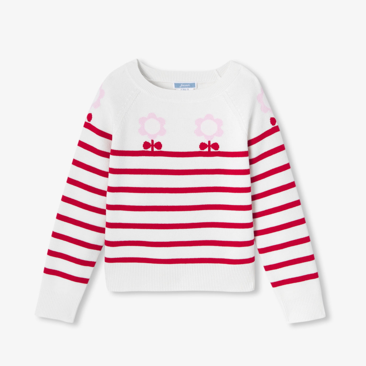 Girl jersey knit sailor sweater - blanc/rouge