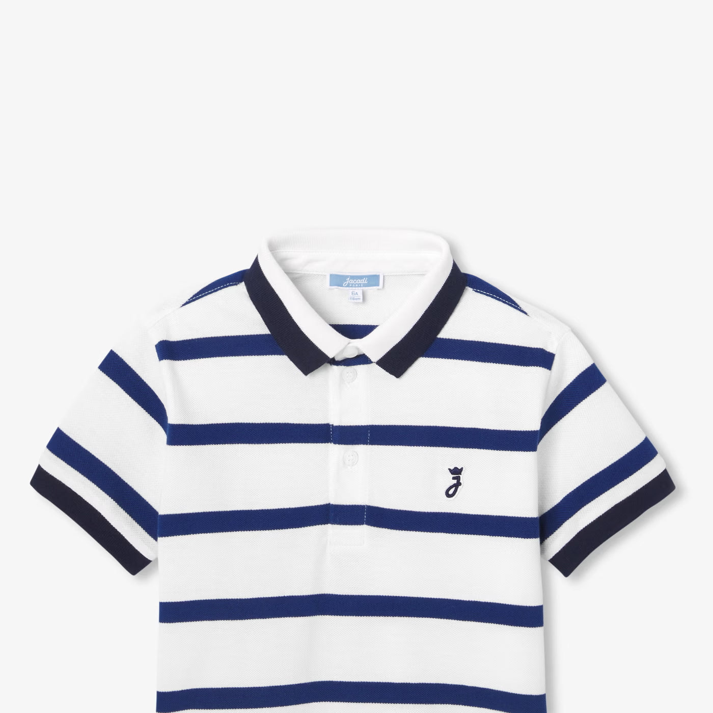 Boy striped cotton piqué polo shirt - blanc casse/marine