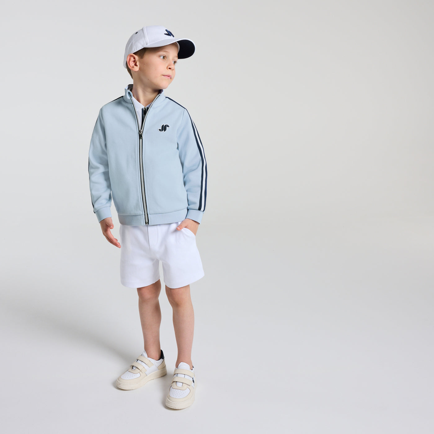 Boys' double-sided piqué zip-up sweatshirt - bleu clair jacadi
