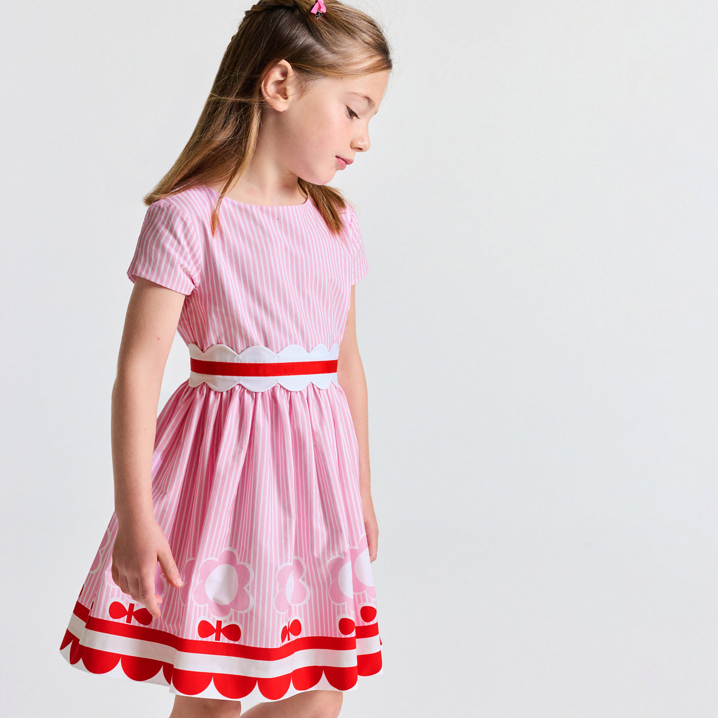 Girl striped poplin dress - rose/multico