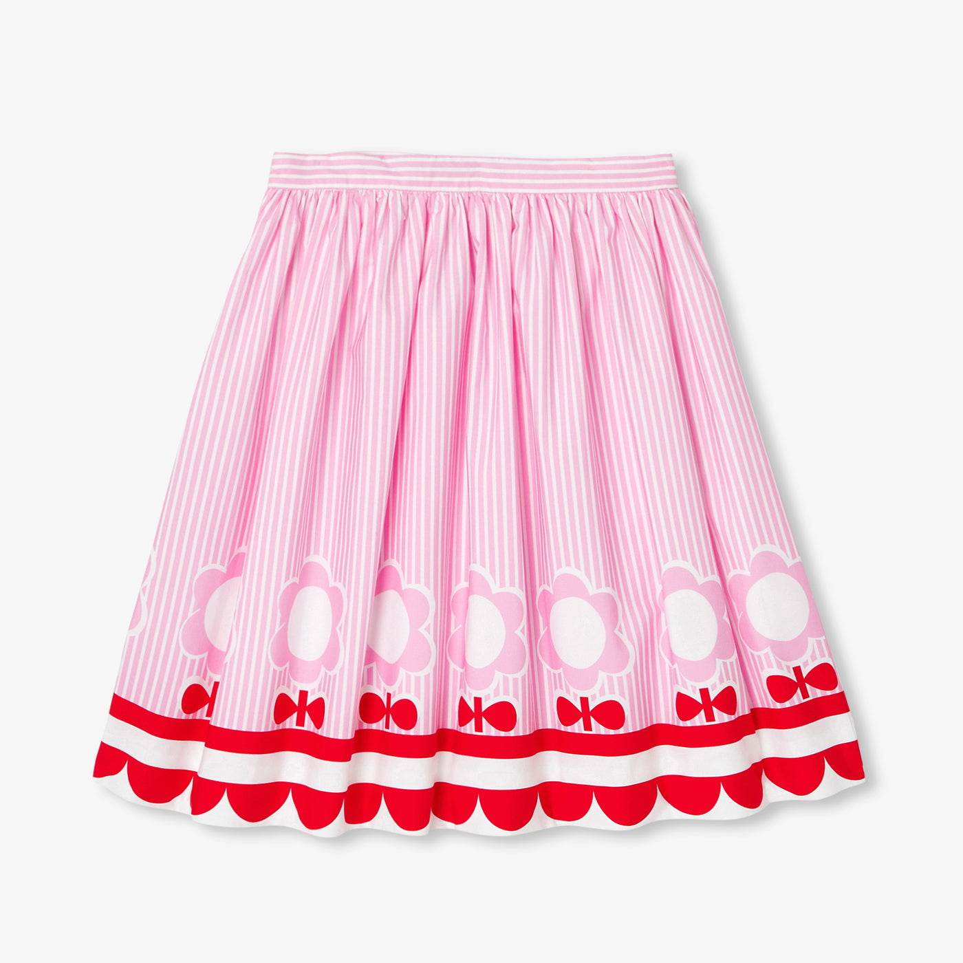 Girl striped mid-length poplin skirt - rose/multico
