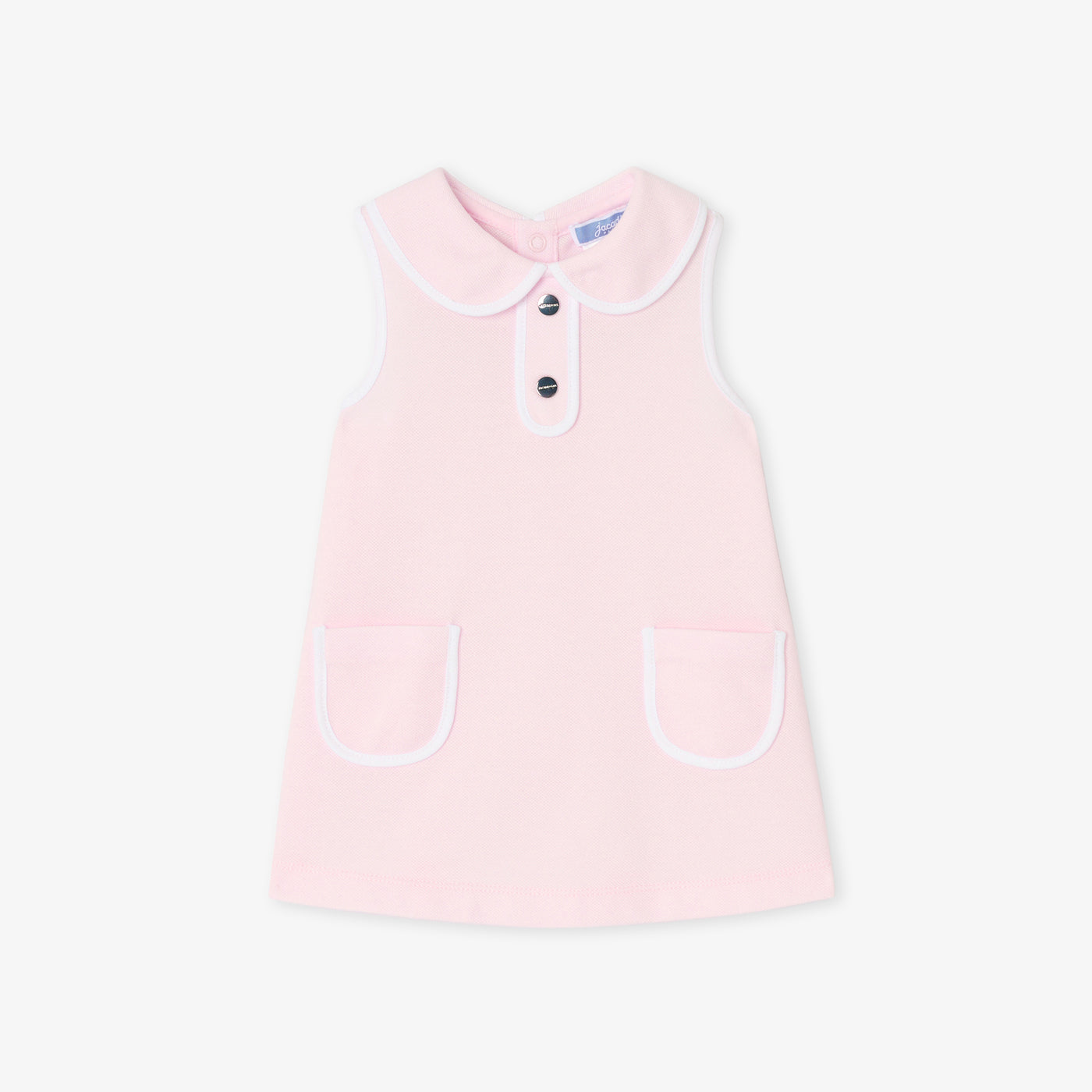 Baby girl sleeveless dress in cotton piqué - rose poudre jacadi