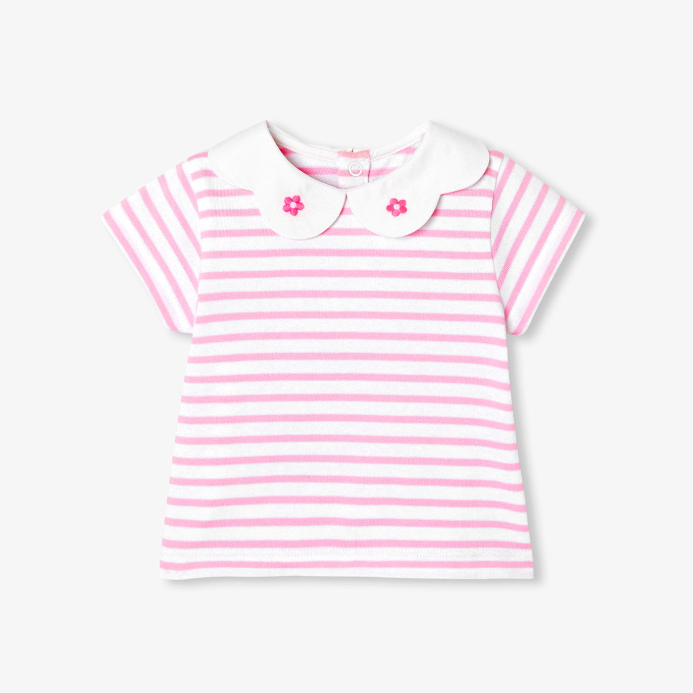 Baby girl cotton sailor top - blanc/rose