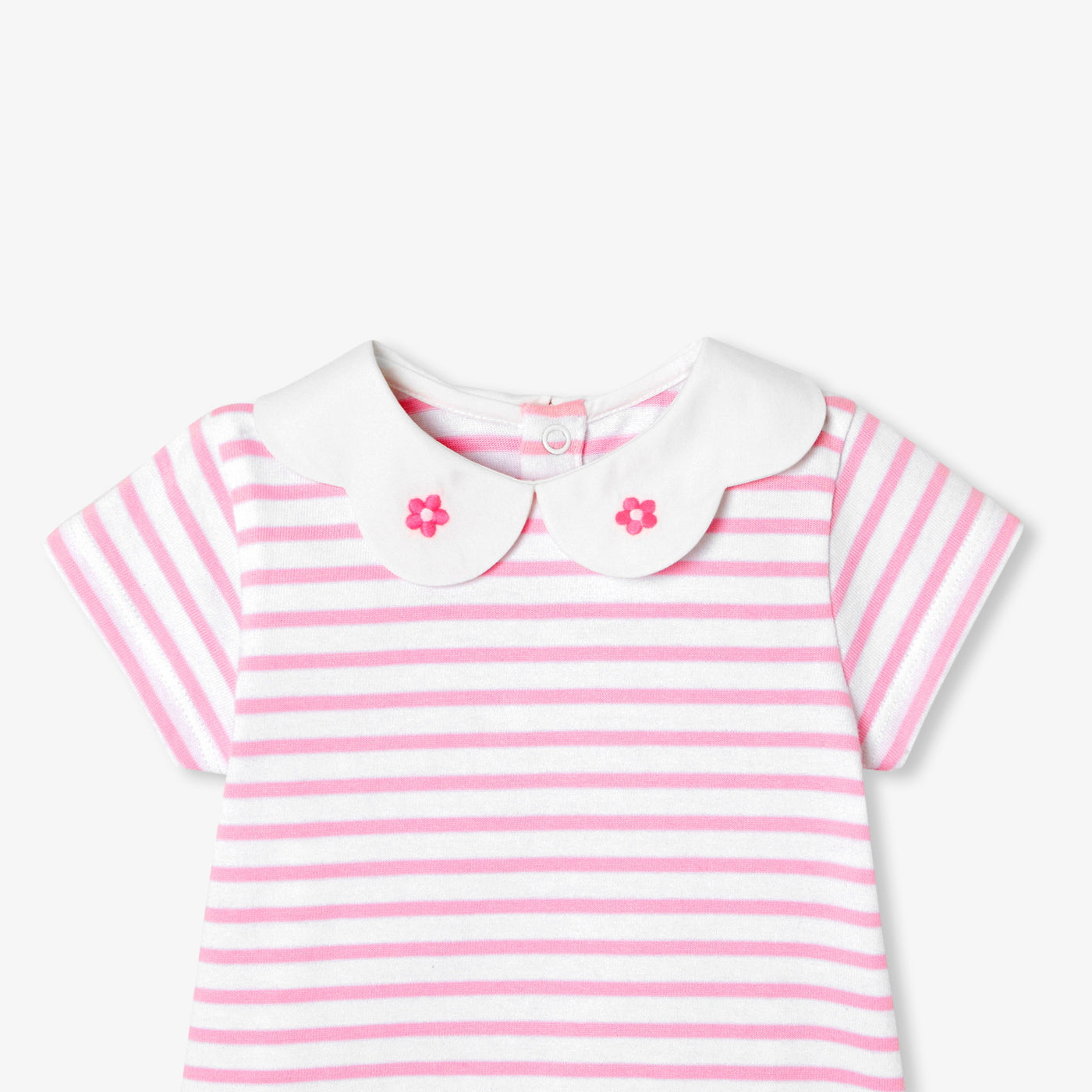 Baby girl cotton sailor top - blanc/rose