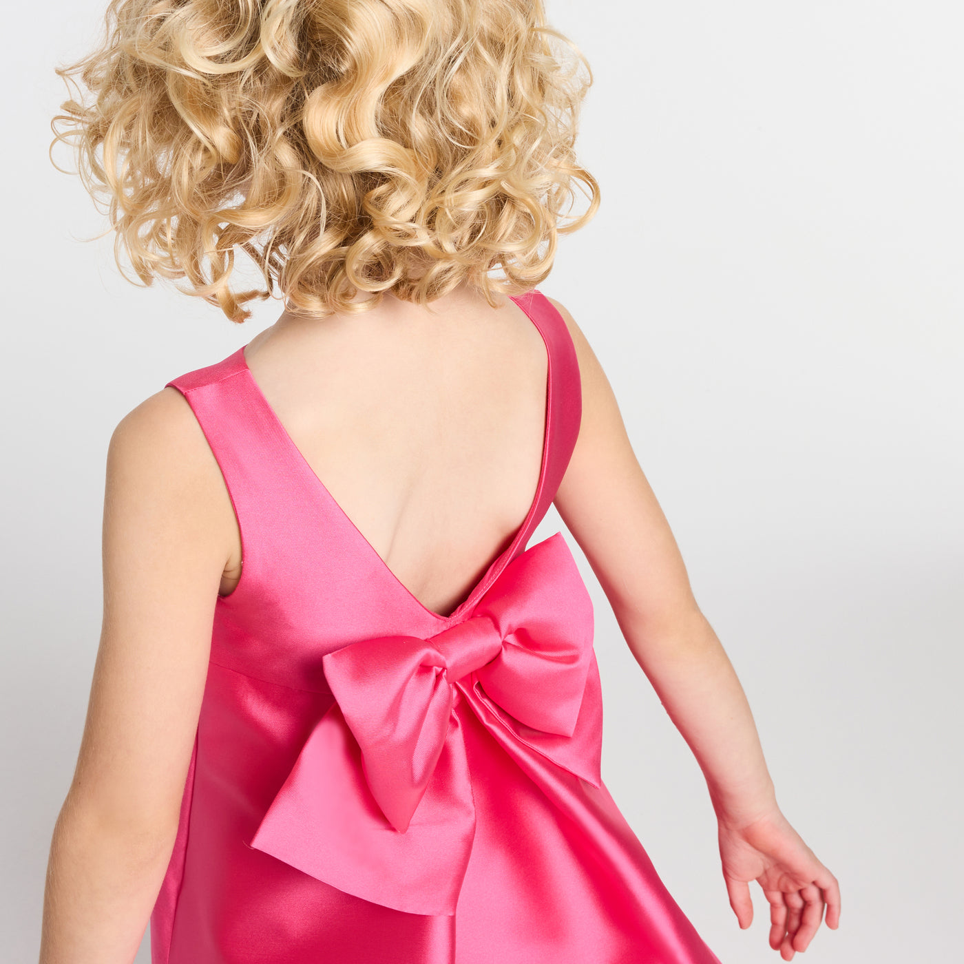 Girl ceremony dress in Mikado satin - fuschia clair