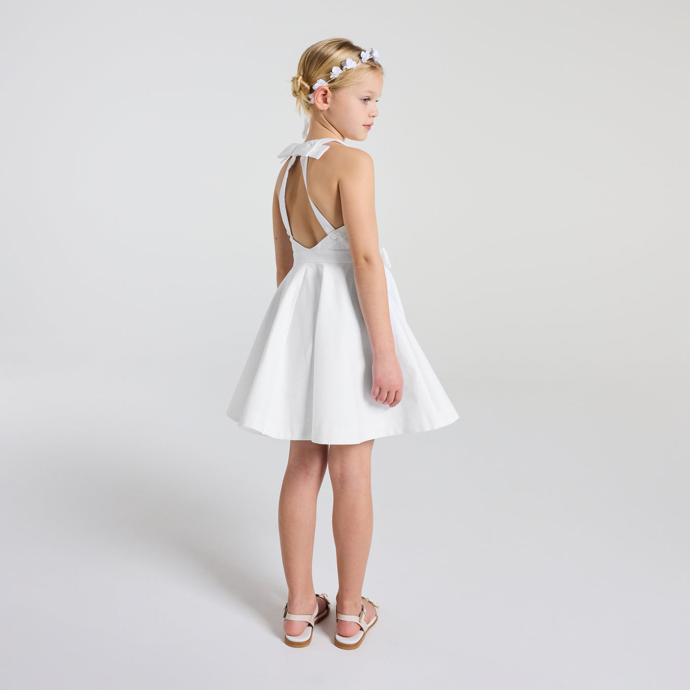Girl ceremony dress in honeycomb cotton - ivoire