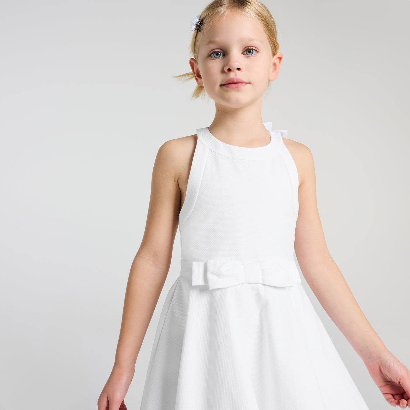 Girl ceremony dress in honeycomb cotton - ivoire