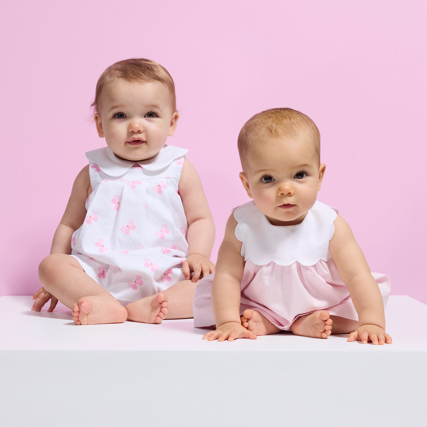 Baby girl dress in cotton poplin - rose/blanc