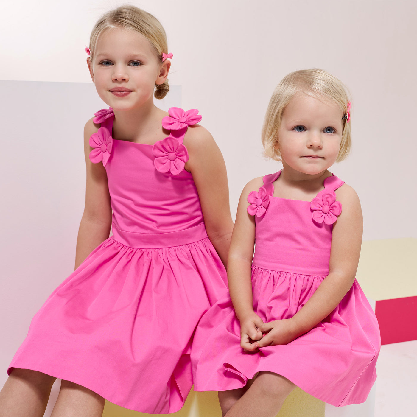 Girl ceremony dress in satin - fuschia clair