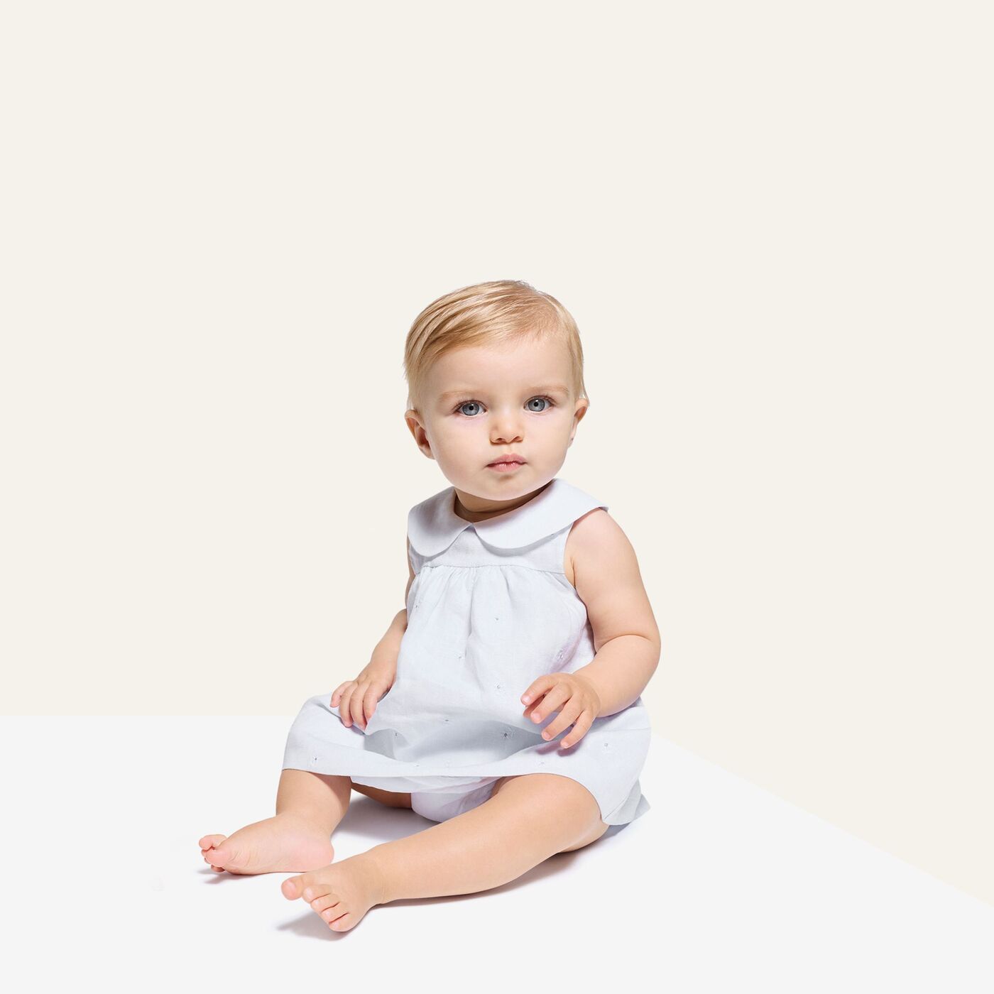 Baby girl dress in linen - gris/multico