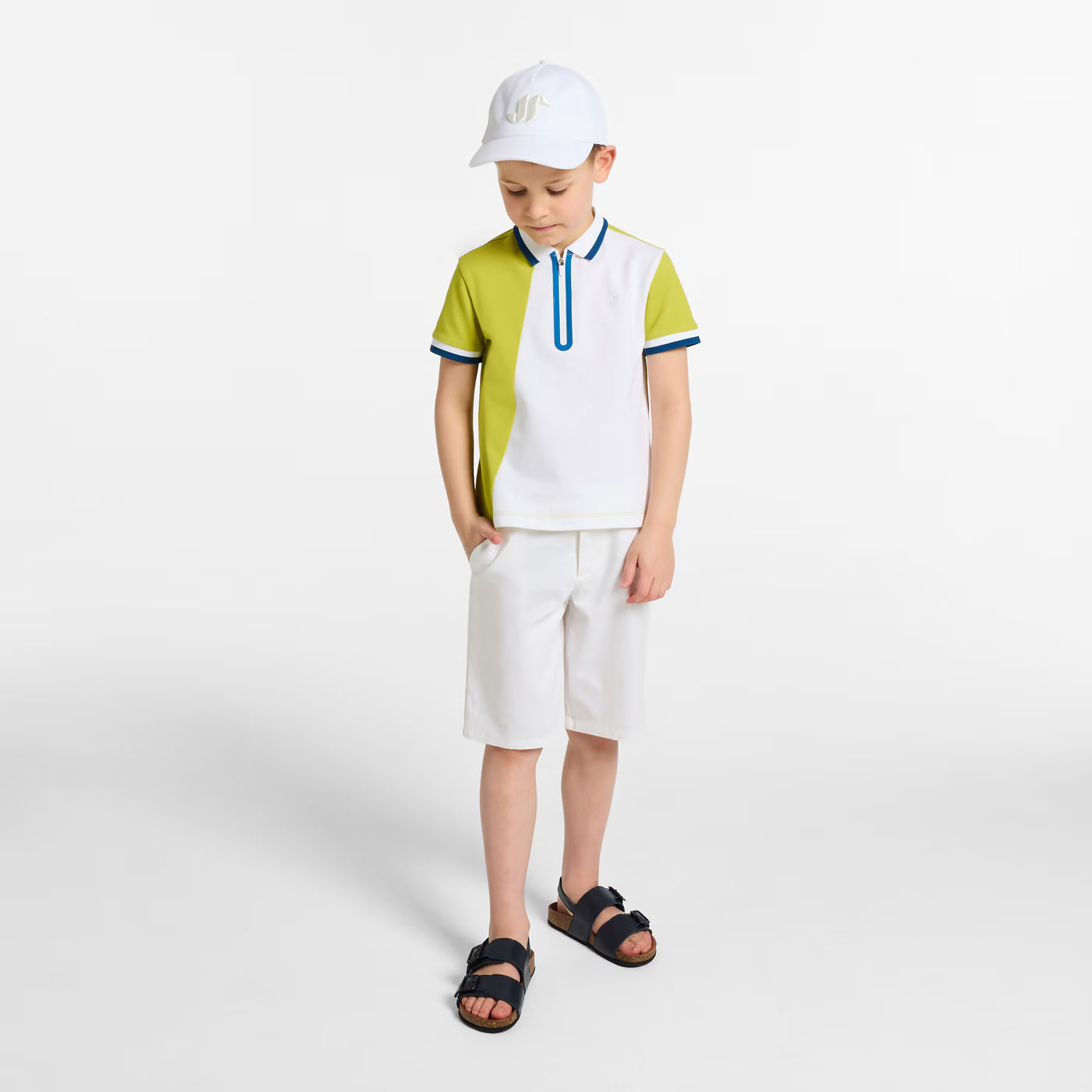 Boy cotton piqué polo shirt - blanc/vert