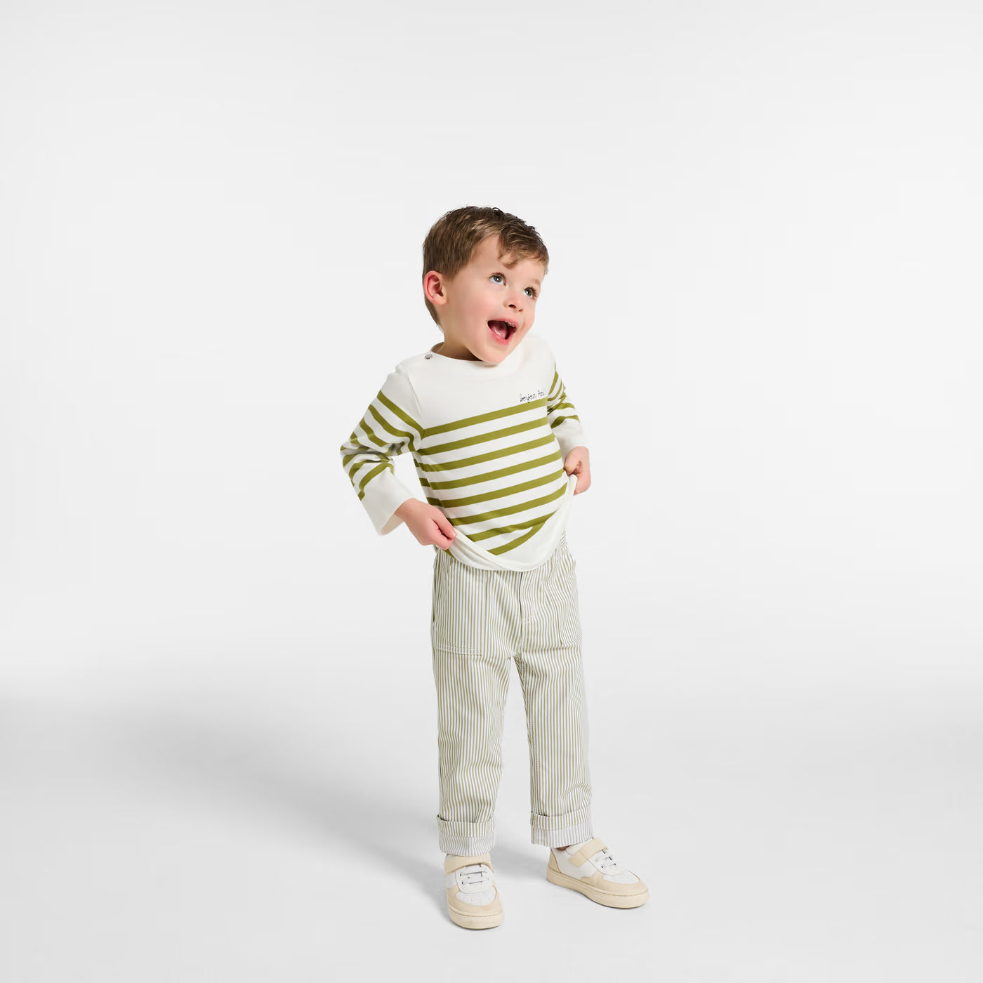 Baby boy trousers in striped twill - blanc/vert