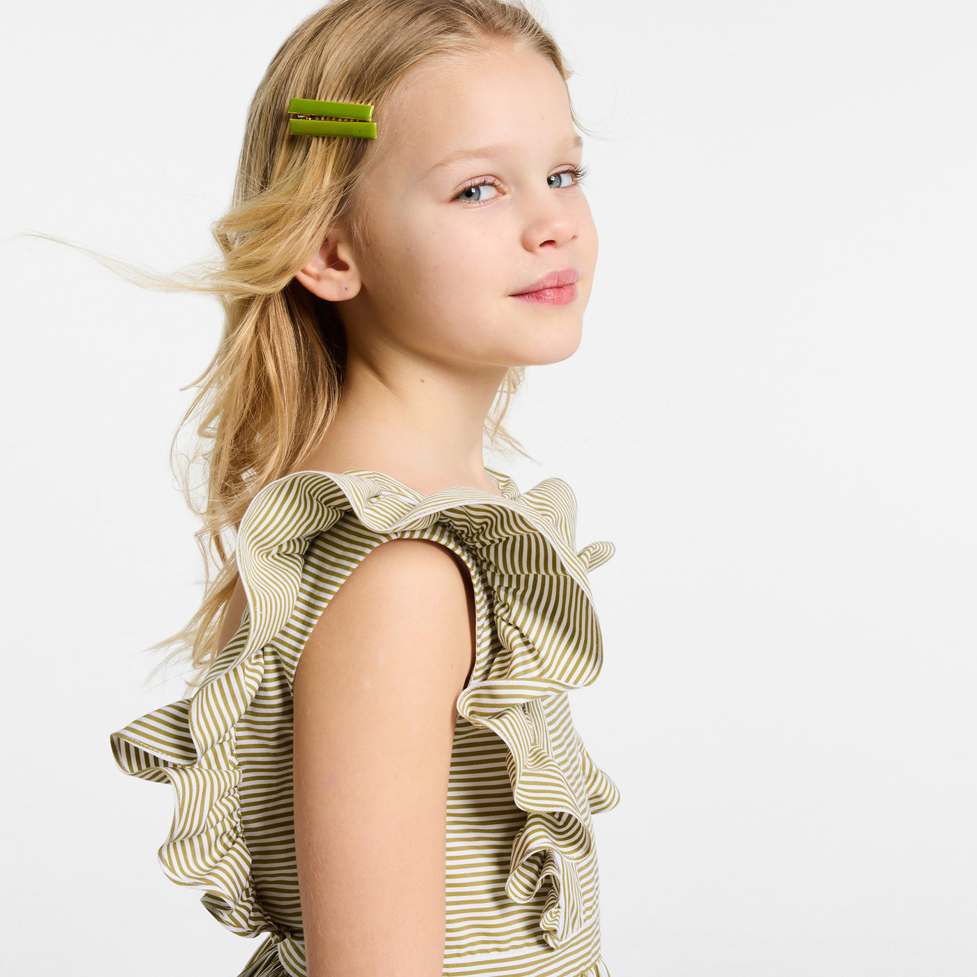 Girl striped poplin dress - blanc/vert