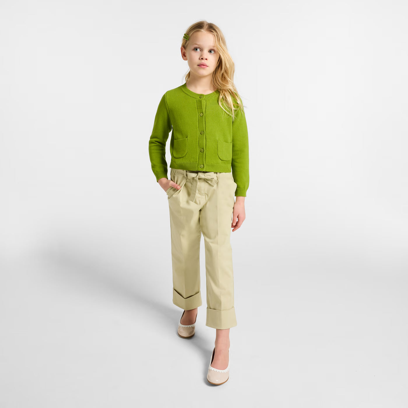 Girl lightweight twill trousers - tilleul