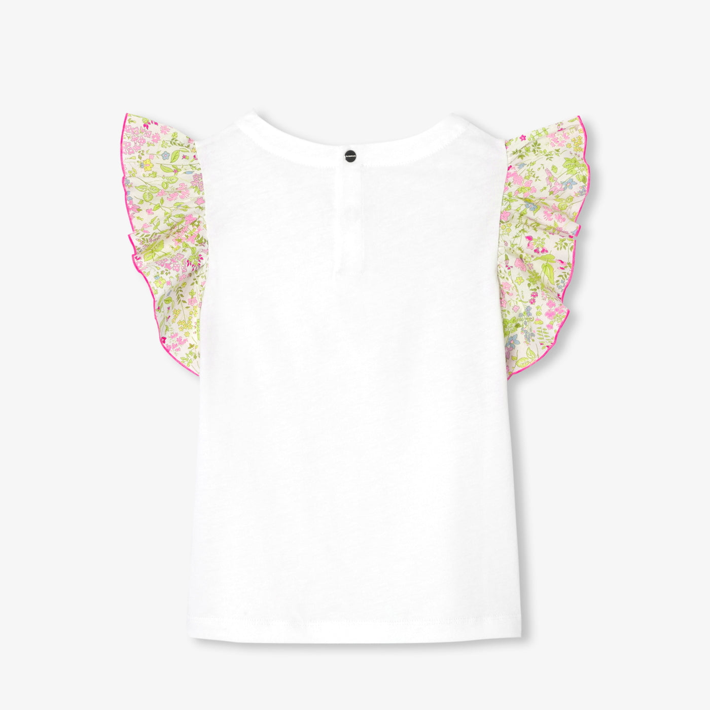 Girl T-shirt with Liberty fabric sleeves - blanc jacadi