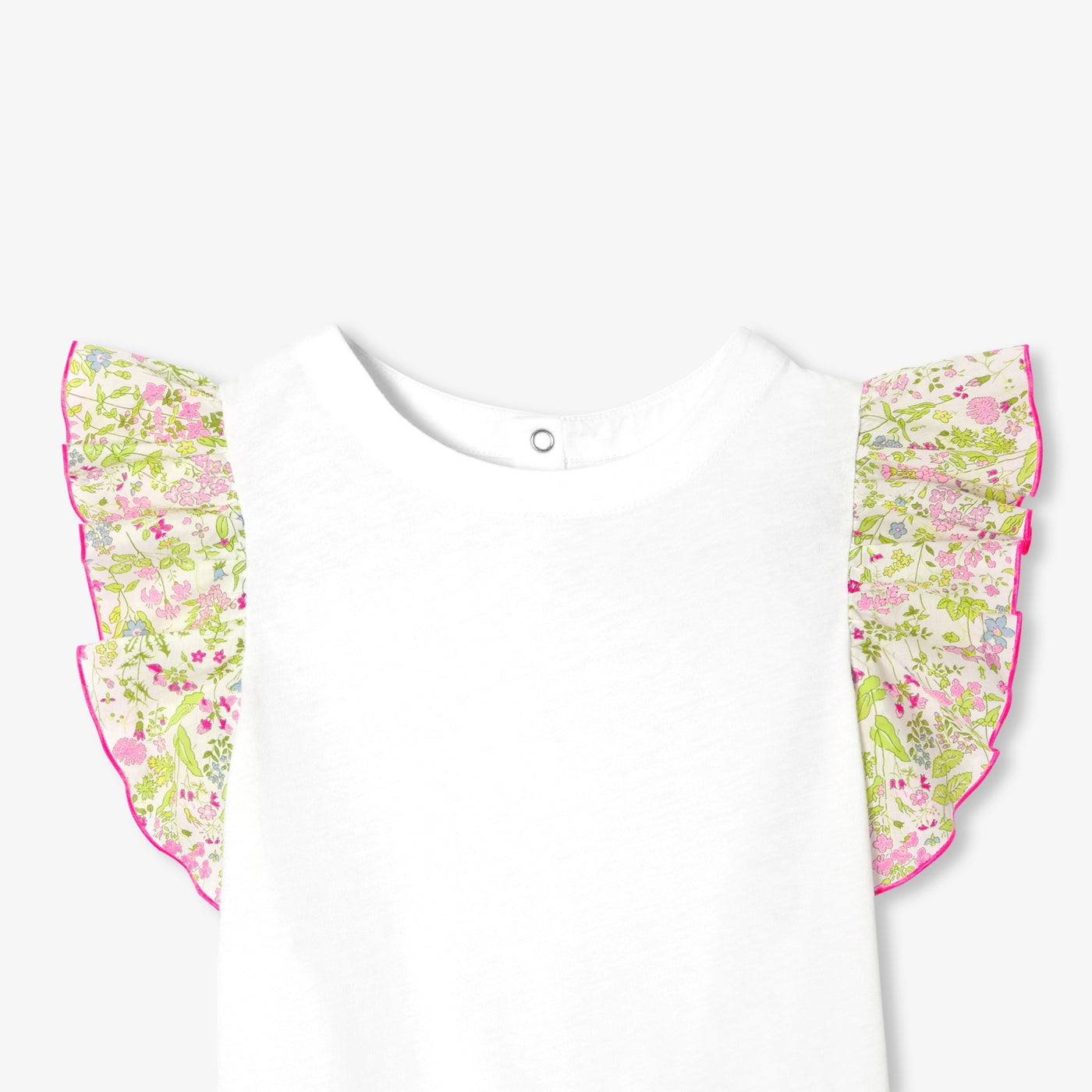 Girl T-shirt with Liberty fabric sleeves - blanc jacadi