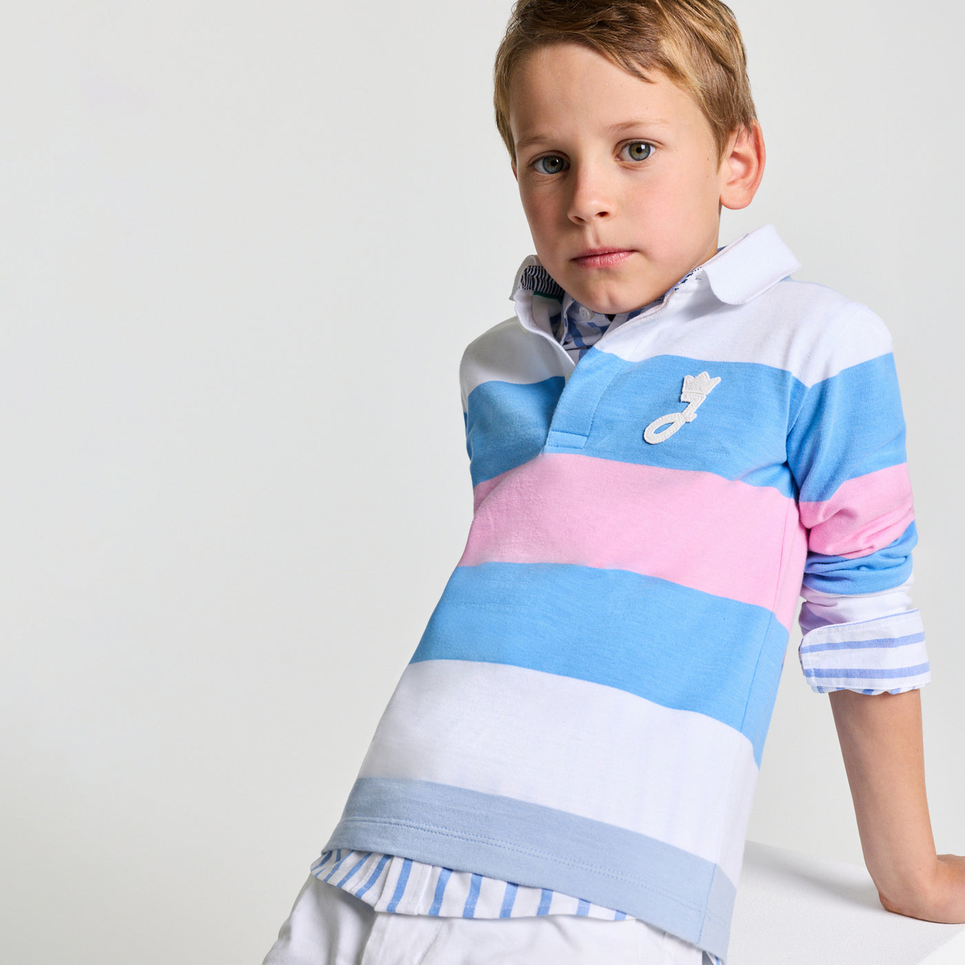 Child cotton rugby polo shirt - rose/bleu