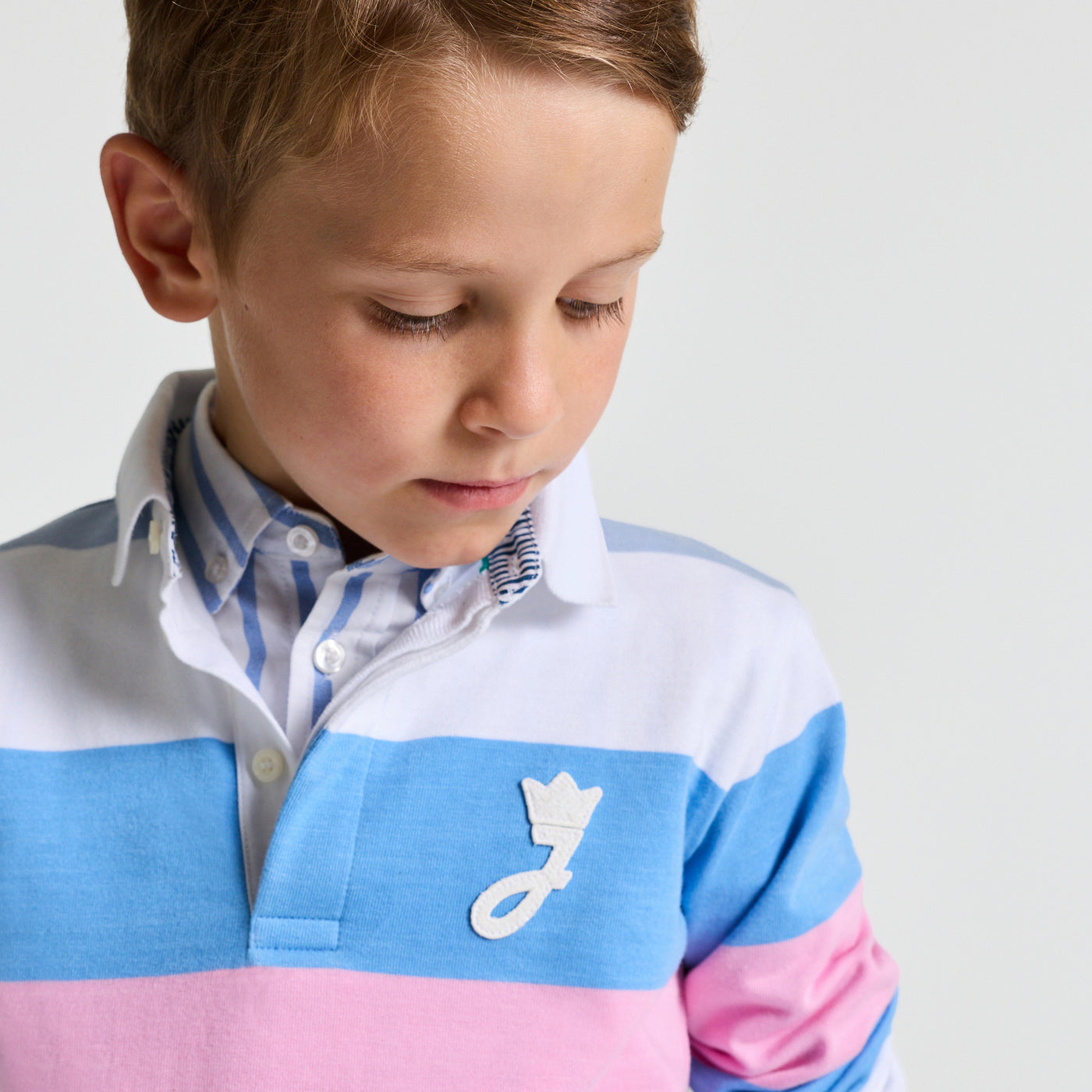 Child cotton rugby polo shirt - rose/bleu