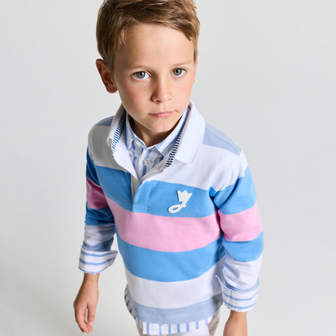 Child cotton rugby polo shirt - rose/bleu
