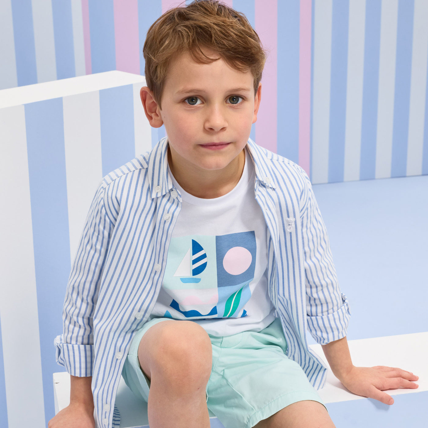 Boy cotton twill Bermuda shorts - vert pale