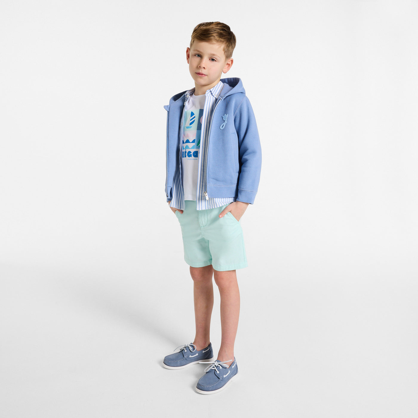 Boy cotton twill Bermuda shorts - vert pale